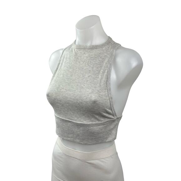 Joah Brown Women's Gray Ribbed Knit High Neck Racerback Athletic Crop Top M/L - Picture 2 of 6